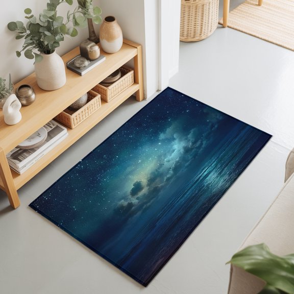 2x3 Ft Entryway Area Rug, Dark Blue Sky Kitchen Rug Runner Washable Floor Mat, Night Star Cloud Mysterious Sky Non Slip Indoor Door Mat Throw Carpet for Bathroom Living Room Bedroom
