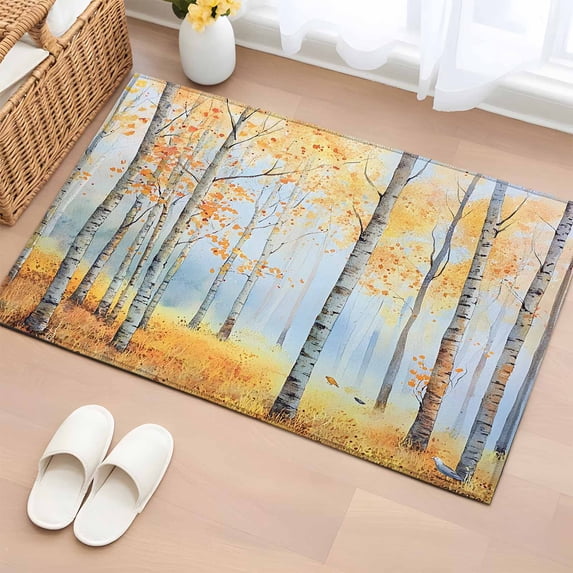 2x3 Ft Entryway Area Rug, Fall Forest Kitchen Rug Runner Washable Floor Mat, Watercolor Orange Branches Non Slip Indoor Door Mat Throw Carpet for Bathroom Living Room Bedroom