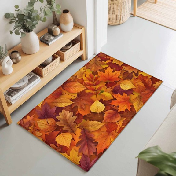 2x3 Ft Entryway Area Rug, Fall Kitchen Rug Runner Washable Floor Mat, Autumn Modern Country Abstract Maple Leaf Textured Non Slip Indoor Door Mat Throw Carpet for Bathroom Living Room Bedroom