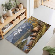 2x3 Ft Entryway Area Rug, Farm Elk Kitchen Rug Runner Washable Floor Mat, Farmhouse Mountain Forest Golden Yellow River Non Slip Indoor Door Mat Throw Carpet for Bathroom Living Room Bedroom