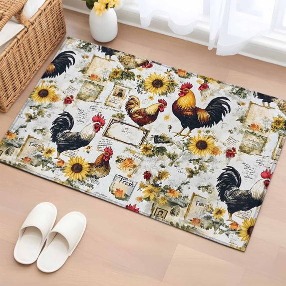 2x3 Ft Entryway Area Rug, Farm Rooster Kitchen Rug Runner Washable ...