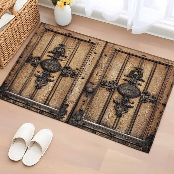 2x3 Ft Entryway Area Rug, Farmhouse Brown Kitchen Rug Runner Washable Floor Mat, Rustic Wooden Historical Barn Door Plank Non Slip Indoor Door Mat Throw Carpet for Bathroom Living Room Bedroom