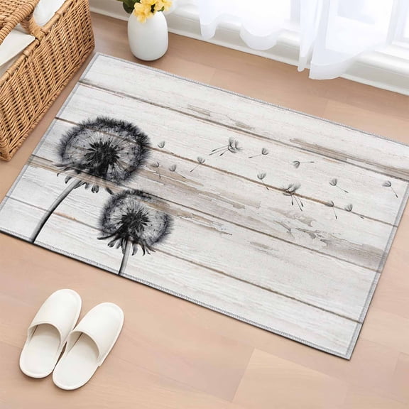 2x3 Ft Entryway Area Rug, Farmhouse Flowers Kitchen Rug Runner Washable Floor Mat, Retro Rustic Wild Floral Wooden Grian Non Slip Indoor Door Mat Throw Carpet for Bathroom Living Room Bedroom
