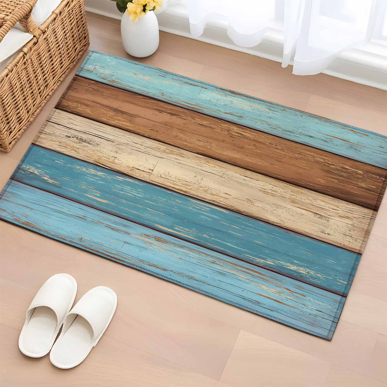 2x3 Ft Entryway Area Rug, Farmhouse Light Blue Brown Kitchen Rug Runner ...