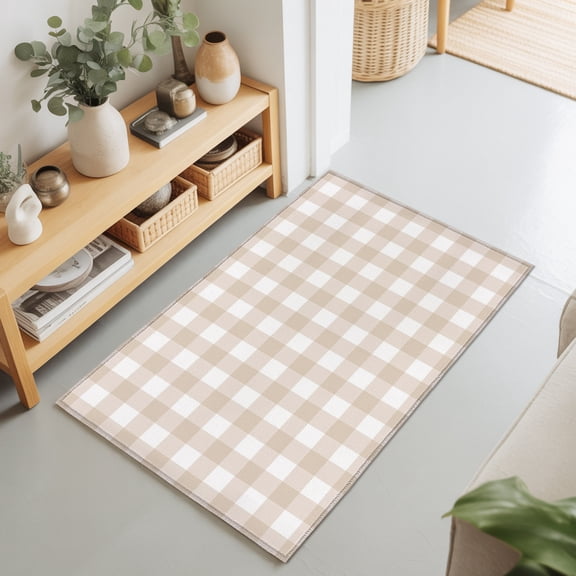 2x3 Ft Entryway Area Rug, Farmhouse Plaid Kitchen Rug Runner Washable Floor Mat, Cream Classic Buffalo Check Rustic Non Slip Indoor Door Mat Throw Carpet for Bathroom Living Room Bedroom