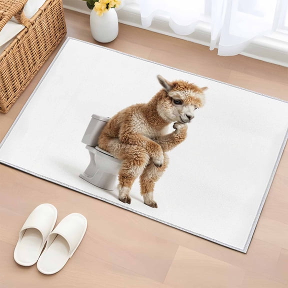 2x3 Ft Entryway Area Rug, Funny Alpacas Kitchen Rug Runner Washable Floor Mat, Cute Art Fun Lovely Animals on Toilets Non Slip Indoor Door Mat Throw Carpet for Bathroom Living Room Bedroom