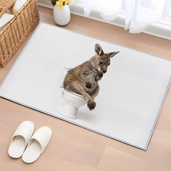 2x3 Ft Entryway Area Rug, Funny Kangaroos Kitchen Rug Runner Washable Floor Mat, Cute Art Fun Lovely Animals on Toilets Non Slip Indoor Door Mat Throw Carpet for Bathroom Living Room Bedroom