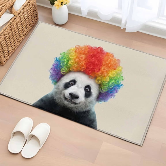 2x3 Ft Entryway Area Rug, Funny Panda Kitchen Rug Runner Washable Floor Mat, Rainbow Abstract Animals Non Slip Indoor Door Mat Throw Carpet for Bathroom Living Room Bedroom
