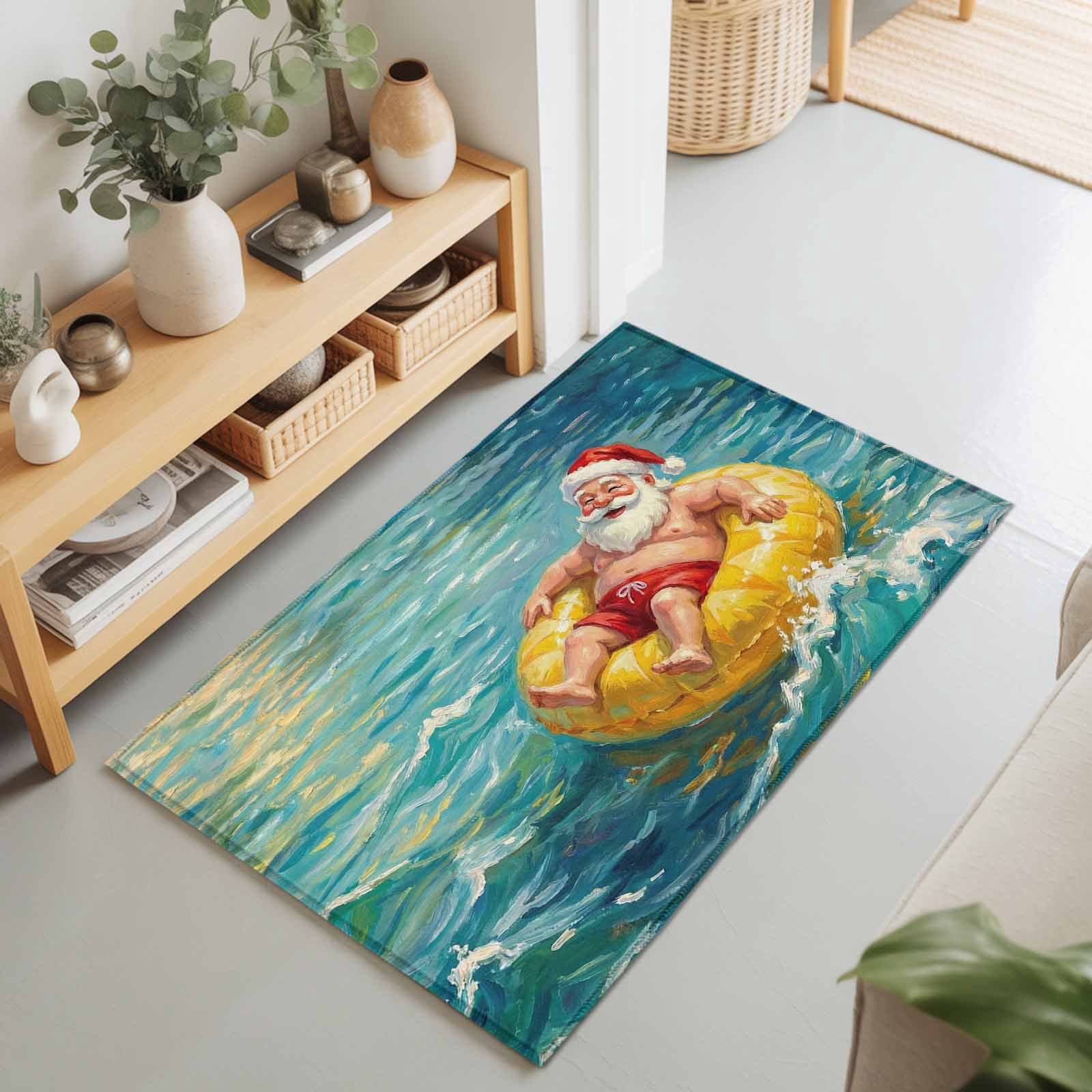 2x3 Ft Entryway Area Rug, Funny Santa Swimming Ring Kitchen Rug Runner ...