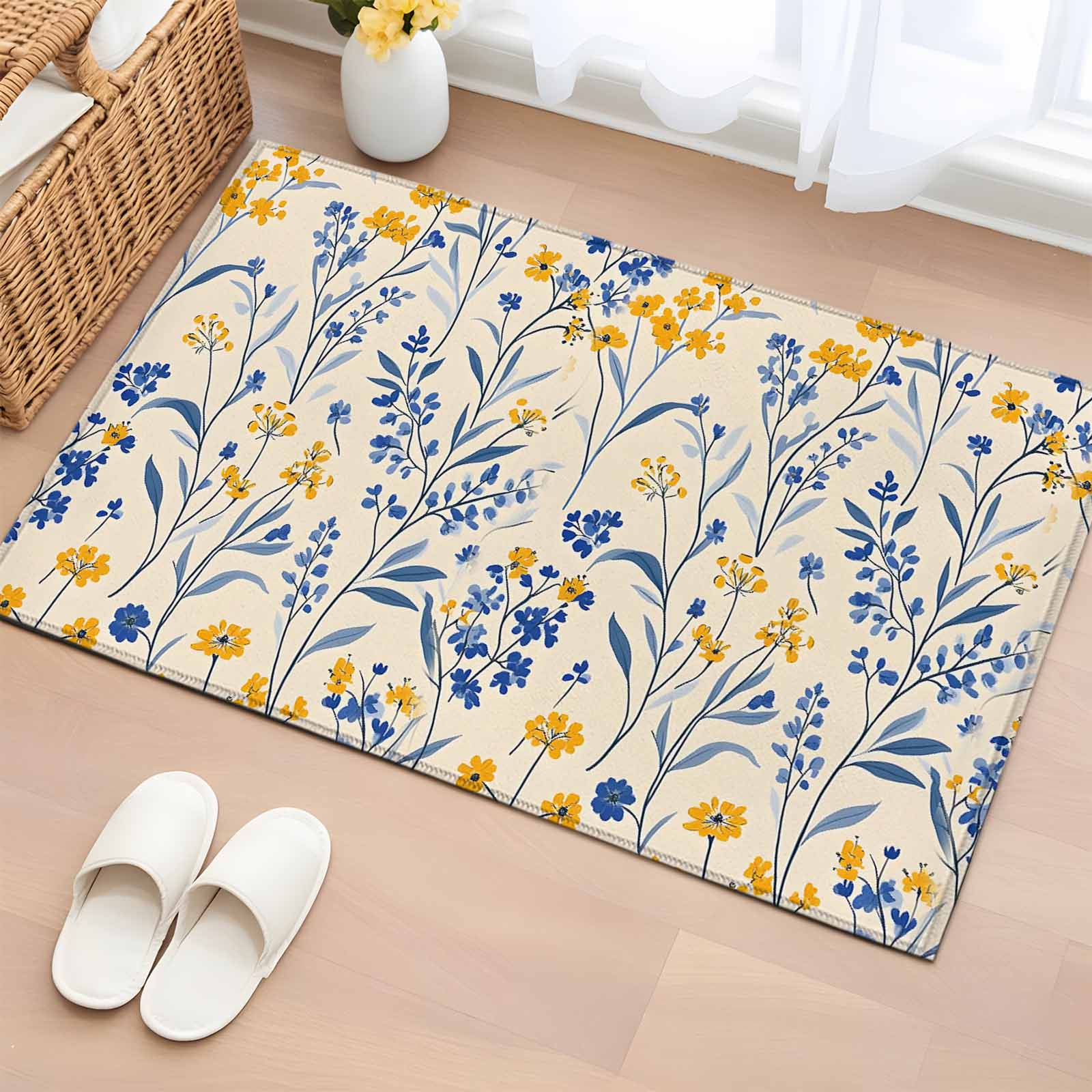 2x3 Ft Entryway Area Rug, Garden Flora Illustrations Kitchen Rug Runner ...