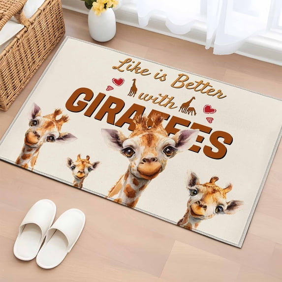 2x3 Ft Entryway Area Rug, Giraffe Kitchen Rug Runner Washable Floor Mat, Red Love Heart Rustic Animals Non Slip Indoor Door Mat Throw Carpet for Bathroom Living Room Bedroom
