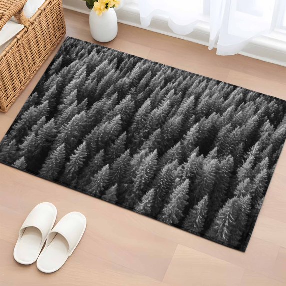 2x3 Ft Entryway Area Rug, Gray Forest Kitchen Rug Runner Washable Floor Mat, Pine Trees Modern Mysterious Art Non Slip Indoor Door Mat Throw Carpet for Bathroom Living Room Bedroom