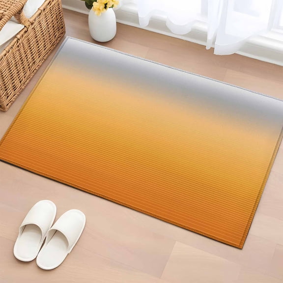 2x3 Ft Entryway Area Rug, Gray Orange Ombre Kitchen Rug Runner Washable Floor Mat, Modern Geometric Striped Abstract Art Non Slip Indoor Door Mat Throw Carpet for Bathroom Living Room Bedroom