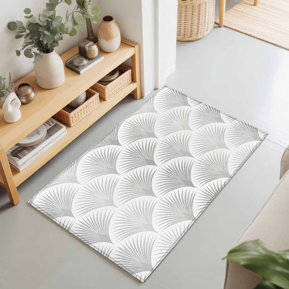 2x3 Ft Entryway Area Rug, Gray Scalloped Scales Kitchen Rug Runner Washable Floor Mat, Mid-Century Modern Geometric Non Slip Indoor Door Mat Throw Carpet for Bathroom Living Room Bedroom