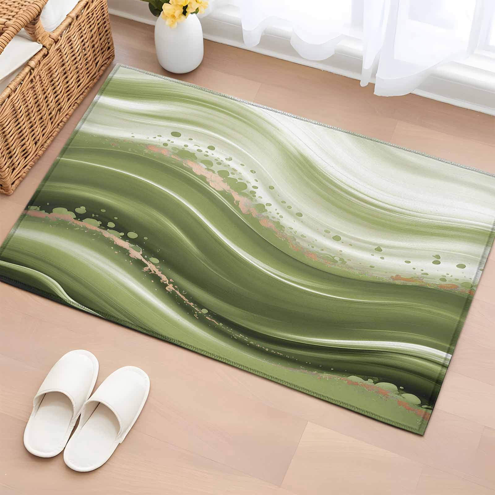 2x3 Ft Entryway Area Rug, Green Abstract Waves Kitchen Rug Runner ...