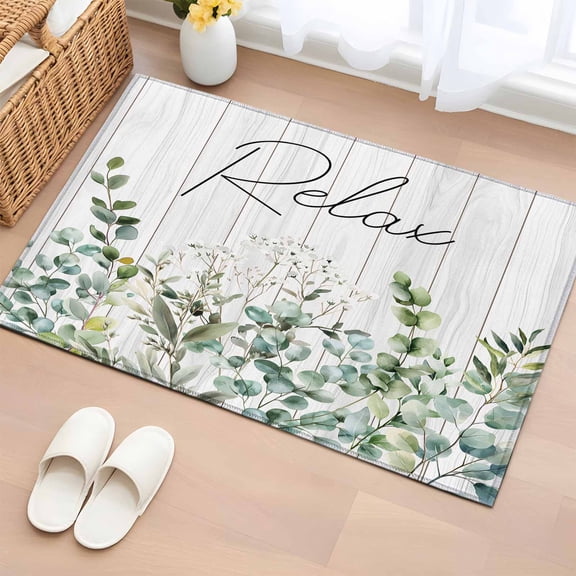 2x3 Ft Entryway Area Rug, Green Eucalyptus Leaves Kitchen Rug Runner Washable Floor Mat, Summer Botanical Vintage Wooden Non Slip Indoor Door Mat Throw Carpet for Bathroom Living Room Bedroom
