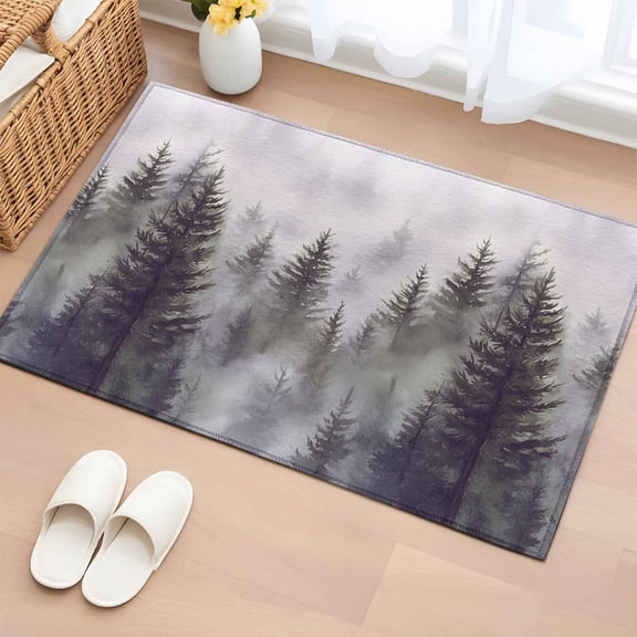 2x3 Ft Entryway Area Rug, Green Forest Kitchen Rug Runner Washable Floor Mat, Vintage Rustic Pine Trees Nature Landscape Non Slip Indoor Door Mat Throw Carpet for Bathroom Living Room Bedroom