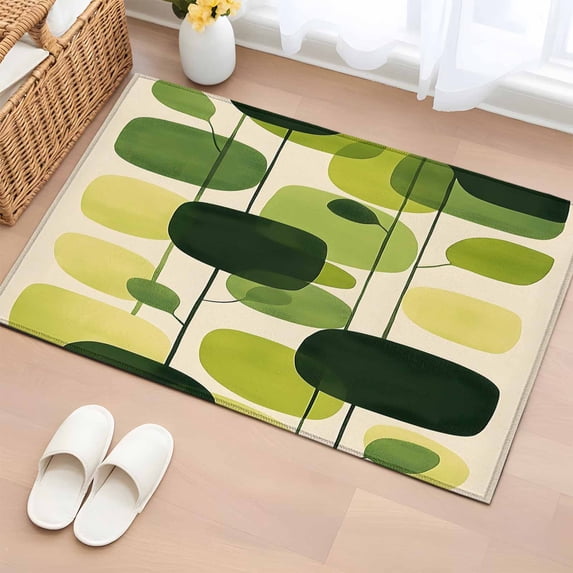 2x3 Ft Entryway Area Rug, Green Geometric Kitchen Rug Runner Washable Floor Mat, Abstract Neutral Modern Artwork Non Slip Indoor Door Mat Throw Carpet for Bathroom Living Room Bedroom
