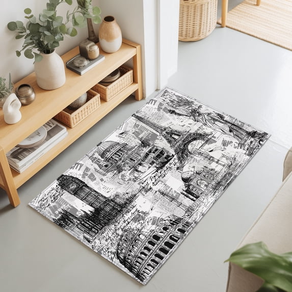 2x3 Ft Entryway Area Rug, Grey Architecture Kitchen Rug Runner Washable ...