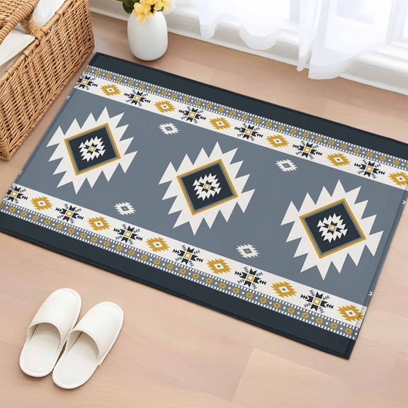 2x3 Ft Entryway Area Rug, Grey Geometric Kitchen Rug Runner Washable Floor Mat, Boho Aztec Southwest Abstract Plaid Non Slip Indoor Door Mat Throw Carpet for Bathroom Living Room Bedroom