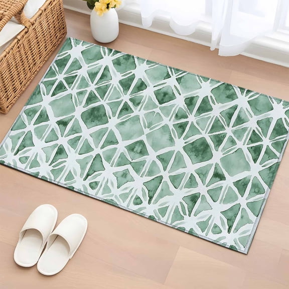 2x3 Ft Entryway Area Rug, Grey Geometric Kitchen Rug Runner Washable Floor Mat, Watercolor Modern Abstract Color Block Non Slip Indoor Door Mat Throw Carpet for Bathroom Living Room Bedroom