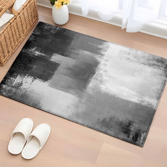 2x3 Ft Entryway Area Rug, Grey Kitchen Rug Runner Washable Floor Mat, Modern Oil Painted Art Abstract Geometric Non Slip Indoor Door Mat Throw Carpet for Bathroom Living Room Bedroom