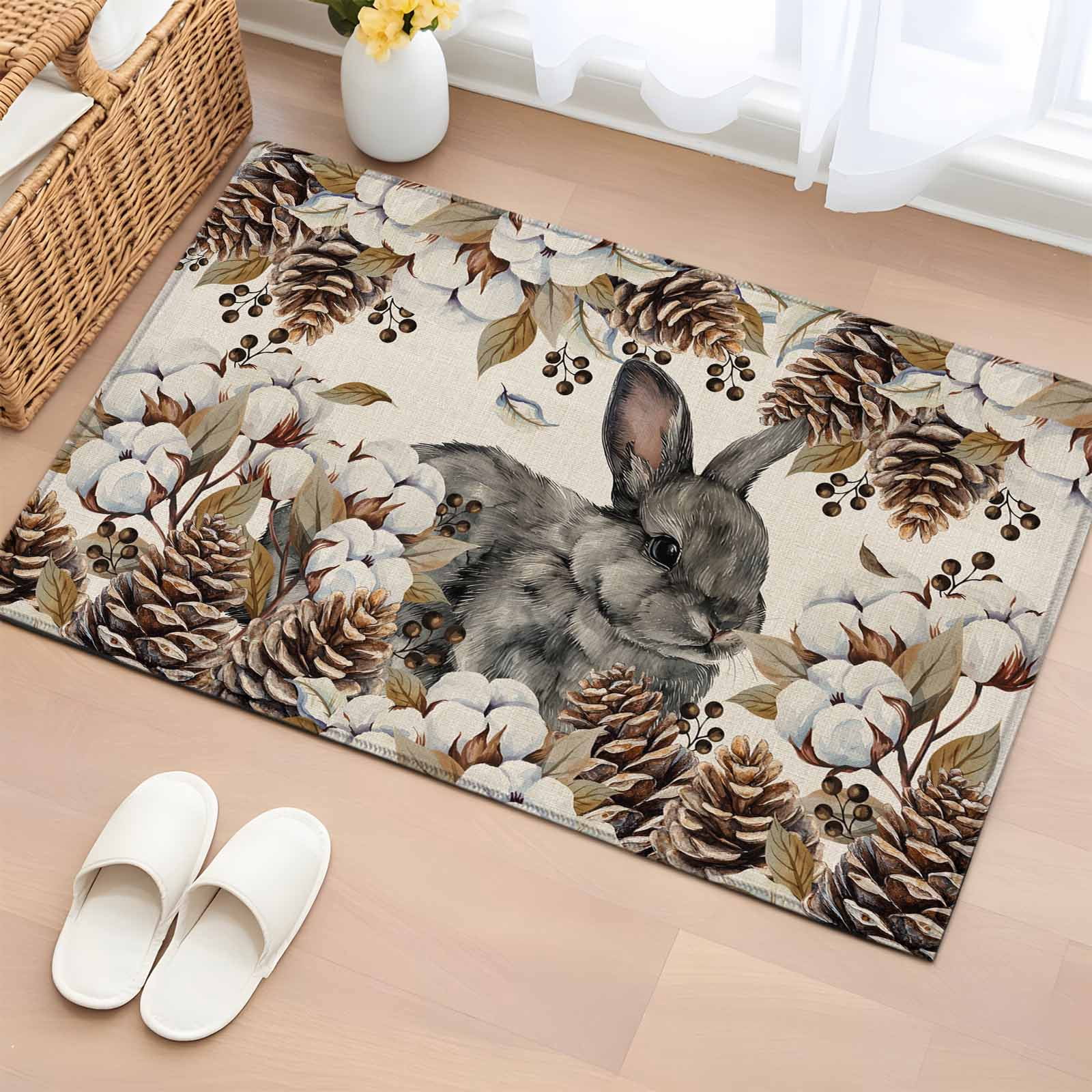 2x3 Ft Entryway Area Rug, Grey Rabbits Kitchen Rug Runner Washable ...
