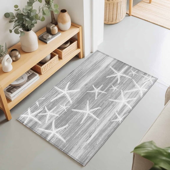 2x3 Ft Entryway Area Rug, Grey Starfish Coastal Kitchen Rug Runner Washable Floor Mat, Summer Beach Nautical Ocean Vintage Non Slip Indoor Door Mat Throw Carpet for Bathroom Living Room Bedroom