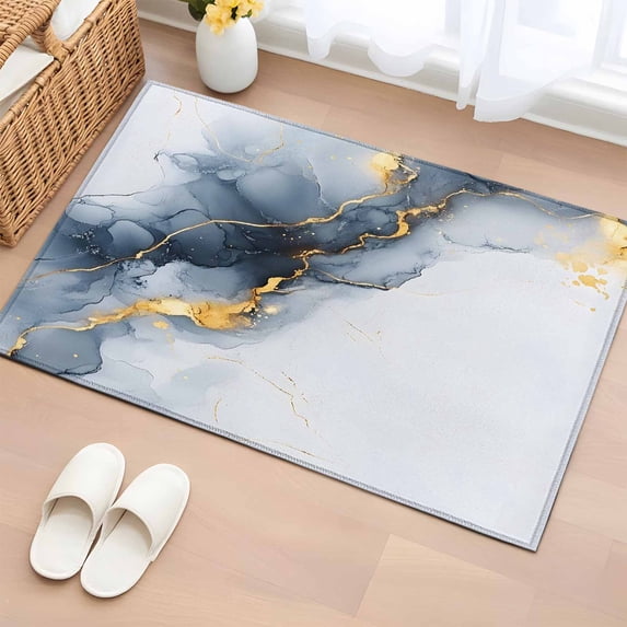 2x3 Ft Entryway Area Rug, Grey White Marble Kitchen Rug Runner Washable Floor Mat, Modern Ink Painting Abstract Non Slip Indoor Door Mat Throw Carpet for Bathroom Living Room Bedroom