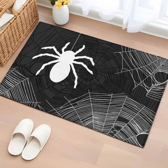 2x3 Ft Entryway Area Rug, Halloween Kitchen Rug Runner Washable Floor Mat, Spiders Spiderweb Retro Black White Lines Non Slip Indoor Door Mat Throw Carpet for Bathroom Living Room Bedroom