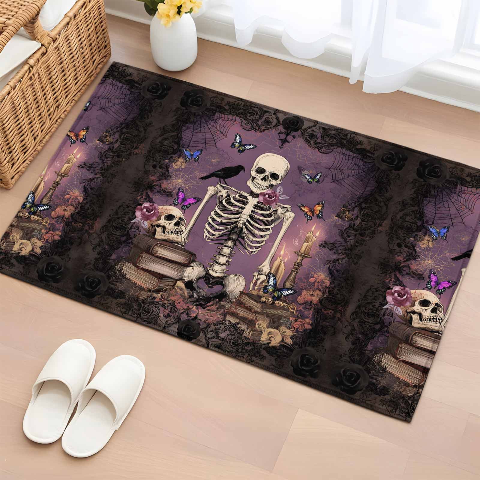 Skeleton Welcome Rug 2x3 Ft Entryway Area Rug, Halloween Skeleton Kitchen Rug Runner ...