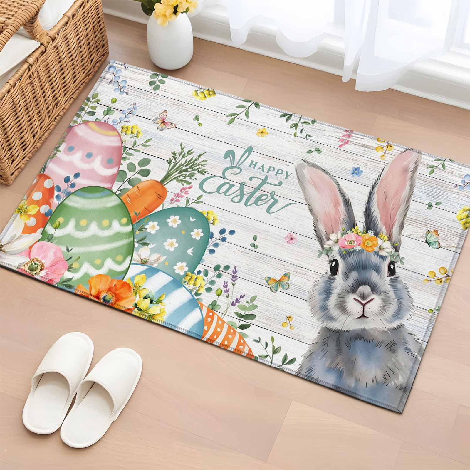 Easter Colors Rag Rug 2x3 Ft Entryway Area Rug, Happy Easter Kitchen Rug Runner Washable ...