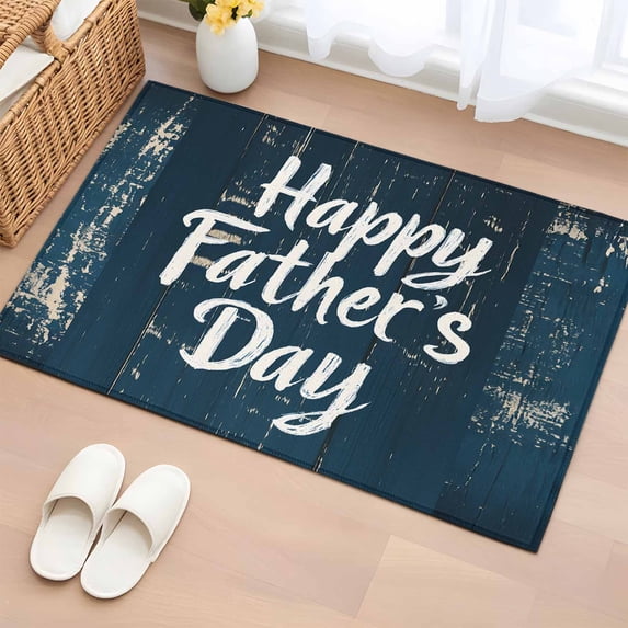 2x3 Ft Entryway Area Rug, Happy Father's Day Kitchen Rug Runner Washable Floor Mat, Dark Blue Shabby Wooden Grain Non Slip Indoor Door Mat Throw Carpet for Bathroom Living Room Bedroom