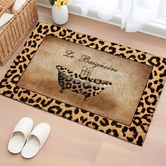 2x3 Ft Entryway Area Rug, Leopard Printed Kitchen Rug Runner Washable Floor Mat, Funny Animals Textured Bathtubs Non Slip Indoor Door Mat Throw Carpet for Bathroom Living Room Bedroom