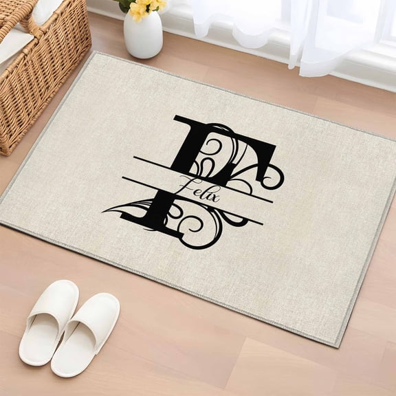 2x3 Ft Entryway Area Rug, Letter F Kitchen Rug Runner Washable Floor Mat, Monogram Words Non Slip Indoor Door Mat Throw Carpet for Bathroom Living Room Bedroom
