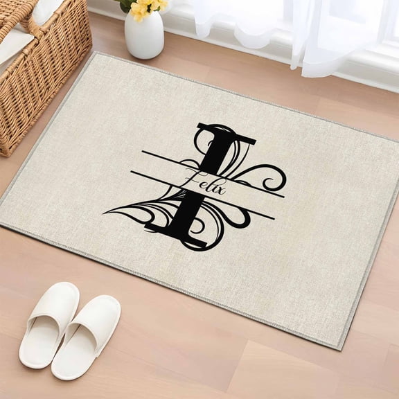 2x3 Ft Entryway Area Rug, Letter I Kitchen Rug Runner Washable Floor Mat, Monogram Words Non Slip Indoor Door Mat Throw Carpet for Bathroom Living Room Bedroom