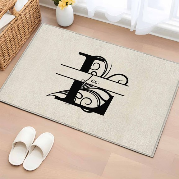 2x3 Ft Entryway Area Rug, Letter L Kitchen Rug Runner Washable Floor Mat, Monogram Words Non Slip Indoor Door Mat Throw Carpet for Bathroom Living Room Bedroom