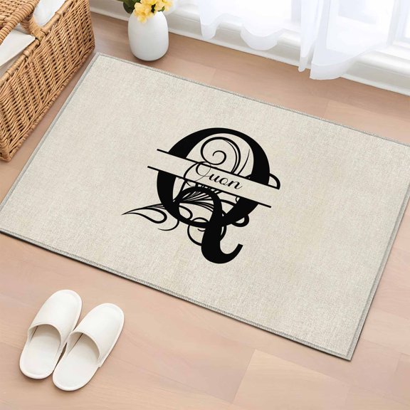 2x3 Ft Entryway Area Rug, Letter Q Kitchen Rug Runner Washable Floor Mat, Monogram Words Non Slip Indoor Door Mat Throw Carpet for Bathroom Living Room Bedroom
