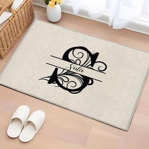 2x3 Ft Entryway Area Rug, Letter S Kitchen Rug Runner Washable Floor Mat, Monogram Words Non Slip Indoor Door Mat Throw Carpet for Bathroom Living Room Bedroom