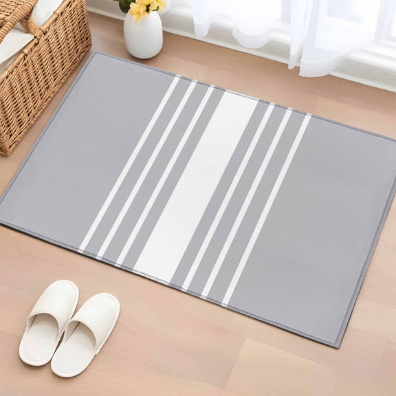 2x3 Ft Entryway Area Rug, Light Grey Striped Kitchen Rug Runner Washable Floor Mat, White Simple Neutral Modern Non Slip Indoor Door Mat Throw Carpet for Bathroom Living Room Bedroom