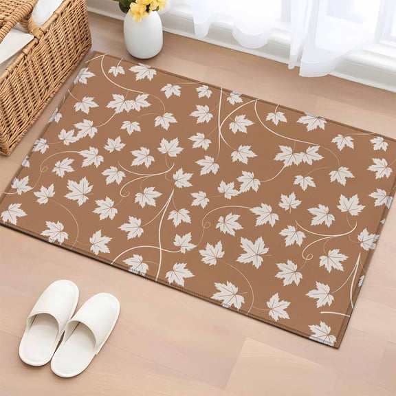 2x3 Ft Entryway Area Rug, Maple Leaf Kitchen Rug Runner Washable Floor Mat, Retro Fall Dark Beige Autumn Leaves Non Slip Indoor Door Mat Throw Carpet for Bathroom Living Room Bedroom
