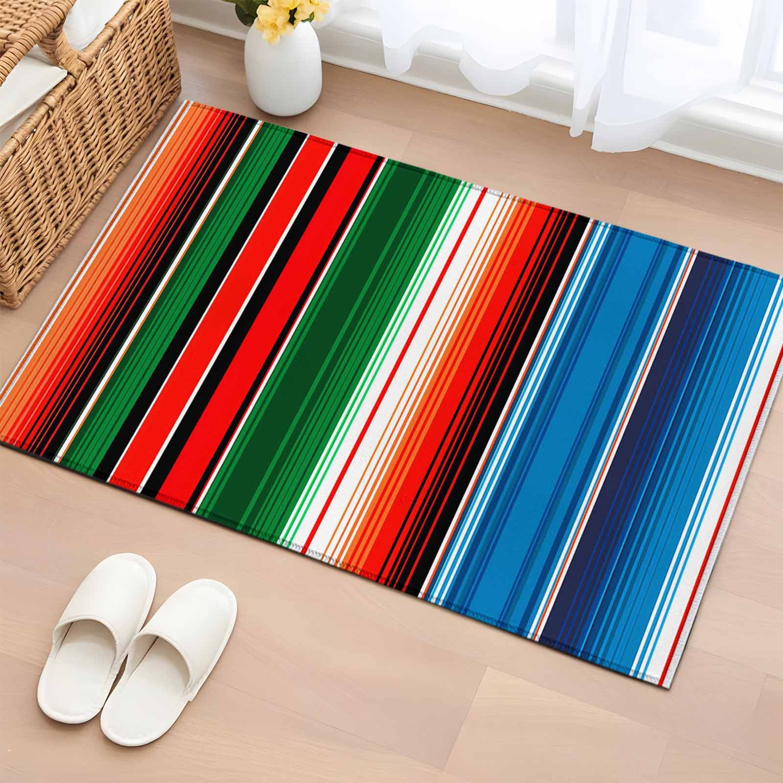 2x3 Ft Entryway Area Rug, Mexican Serape Kitchen Rug Runner Washable Floor Mat, Colorful Stripes Vertical Lines Abstract Non Slip Indoor Door Mat Throw Carpet for Bathroom Living Room Bedroom