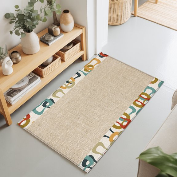 2x3 Ft Entryway Area Rug, Middle Century Kitchen Rug Runner Washable Floor Mat, Abstract Geometric Colorful Rings Retro Beige Non Slip Indoor Door Mat Throw Carpet for Bathroom Living Room Bedroom