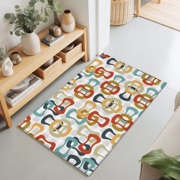 2x3 Ft Entryway Area Rug, Middle Century Kitchen Rug Runner Washable Floor Mat, Abstract Geometric Colorful Rings Vintage Non Slip Indoor Door Mat Throw Carpet for Bathroom Living Room Bedroom
