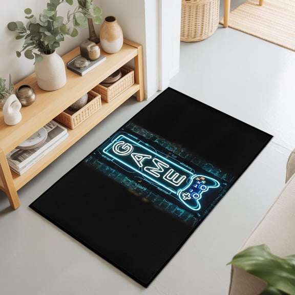2x3 Ft Entryway Area Rug, Modern Game Neon Kitchen Rug Runner Washable Floor Mat, Game Zone Geometric Rustic Brick Non Slip Indoor Door Mat Throw Carpet for Bathroom Living Room Bedroom