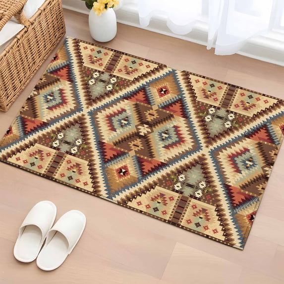 2x3 Ft Entryway Area Rug, Modern Geometric Kitchen Rug Runner Washable Floor Mat, Southwest Ethnic Contemporary Non Slip Indoor Door Mat Throw Carpet for Bathroom Living Room Bedroom