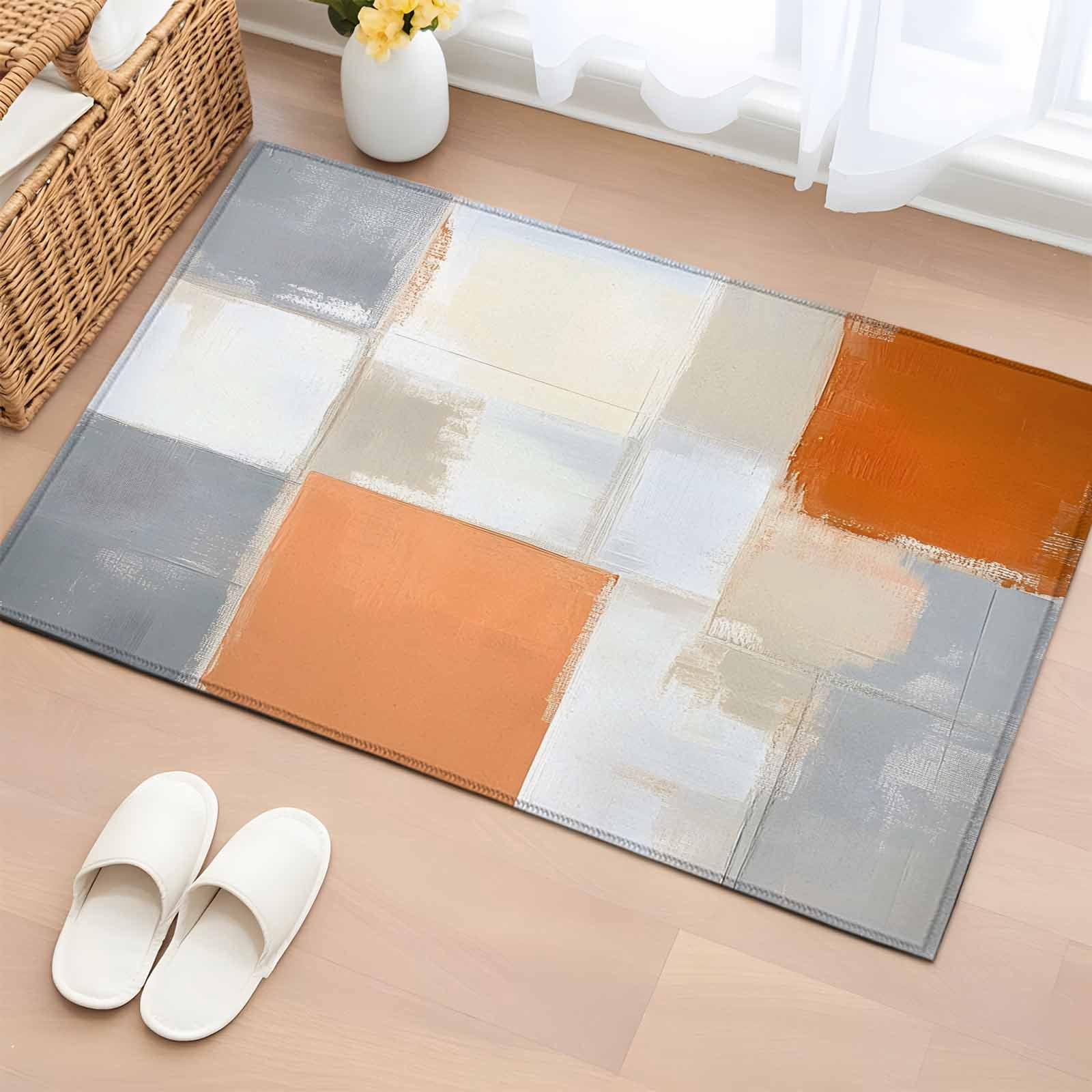 2x3 Ft Entryway Area Rug, Modern Orange Beige Kitchen Rug Runner ...