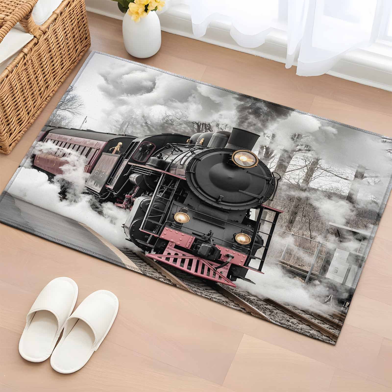 Red Train Rug 2x3 Ft Entryway Area Rug, Modern Trains Kitchen Rug Runner Washable ...