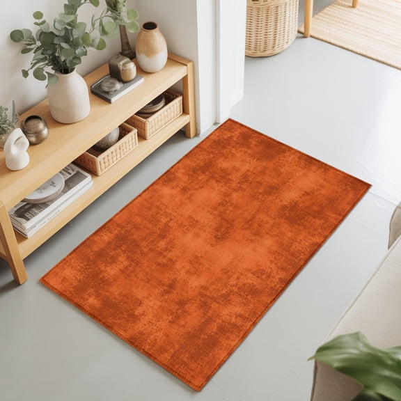2x3 Ft Entryway Area Rug, Mottling Orange Kitchen Rug Runner Washable Floor Mat, Modern Rustic Farmhouse Orange Vintage Non Slip Indoor Door Mat Throw Carpet for Bathroom Living Room Bedroom