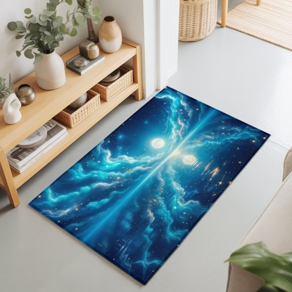 2x3 Ft Entryway Area Rug, Natural Moonlight Kitchen Rug Runner Washable Floor Mat, Navy Blue Dreamy Moon Cloud Reflection Non Slip Indoor Door Mat Throw Carpet for Bathroom Living Room Bedroom